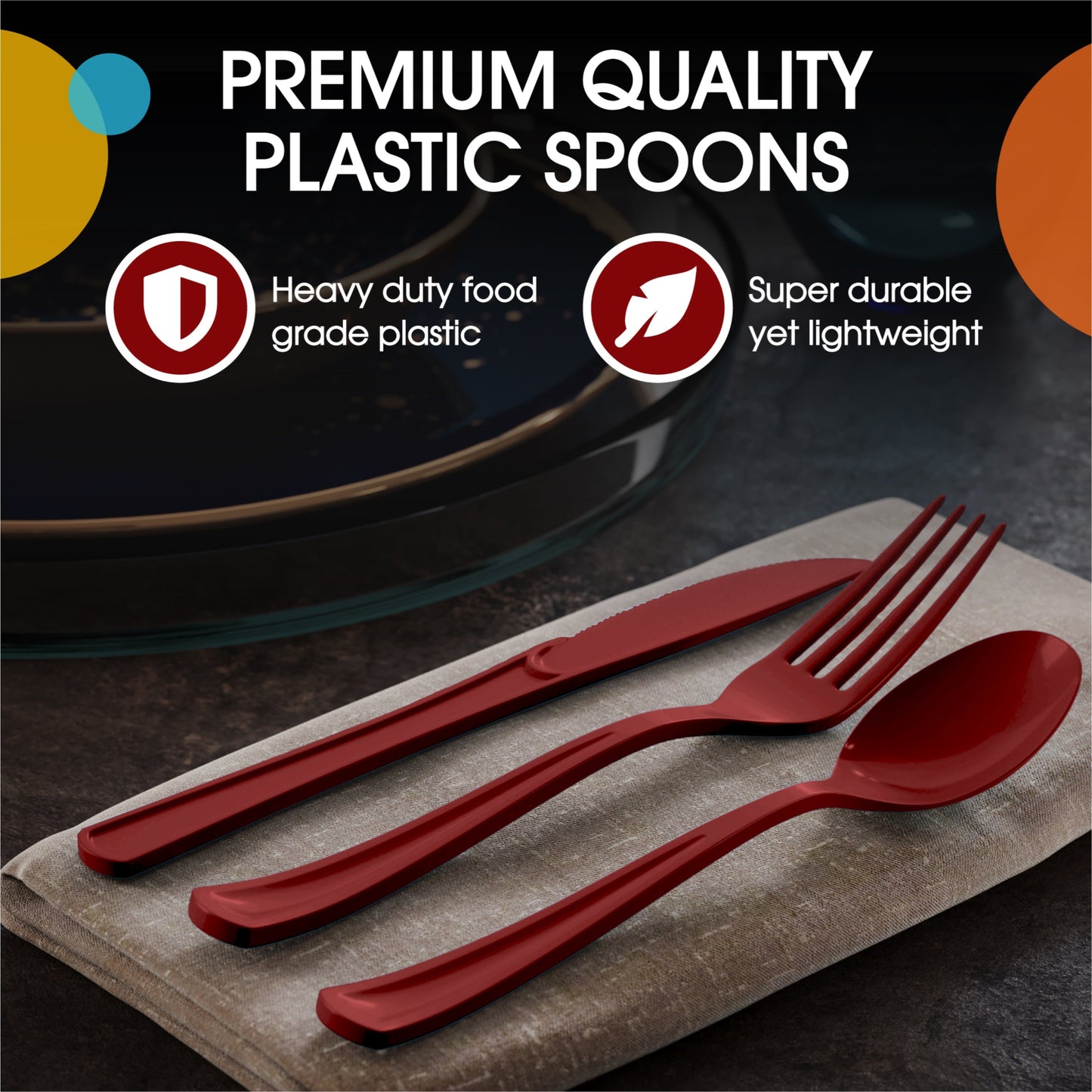 Heavy Duty Burgundy Plastic Spoons - 50 Ct.