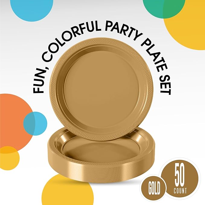 9 In. Gold Plastic Plates - 50 Ct.