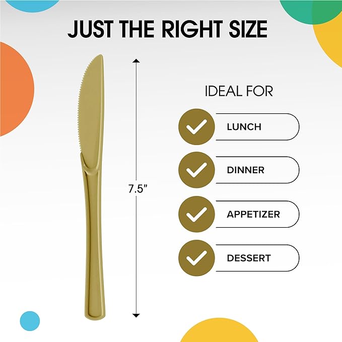 Heavy Duty Gold Plastic Knives - 50 Ct.