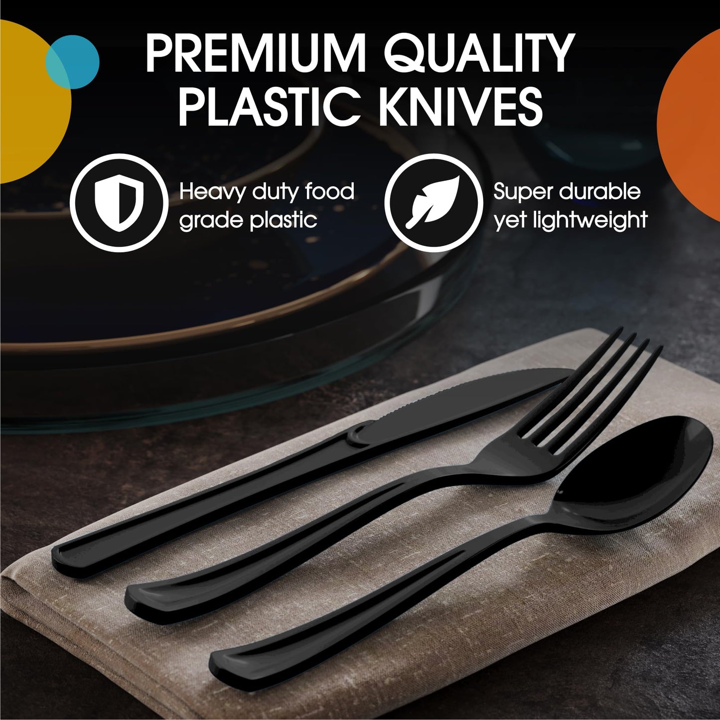 Heavy Duty Black Plastic Knives - 50 Ct.