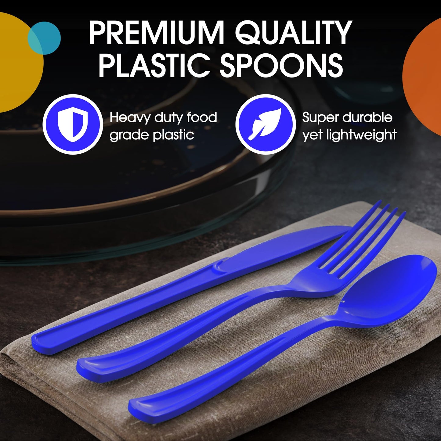 Heavy Duty Dark Blue Plastic Spoons - 50 Ct.