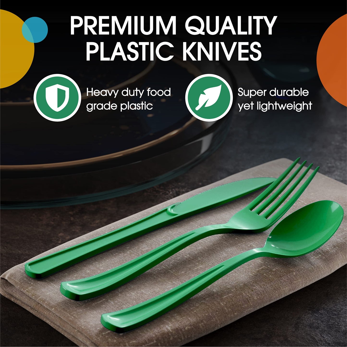 Heavy Duty Emerald Green Plastic Knives - 50 Ct.