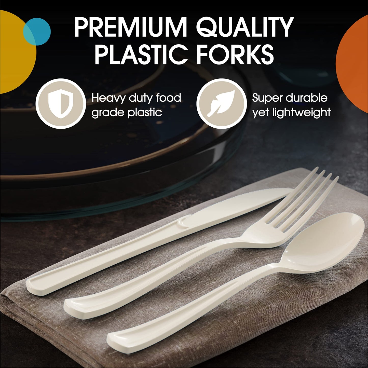Heavy Duty Ivory Plastic Forks - 50 Ct.