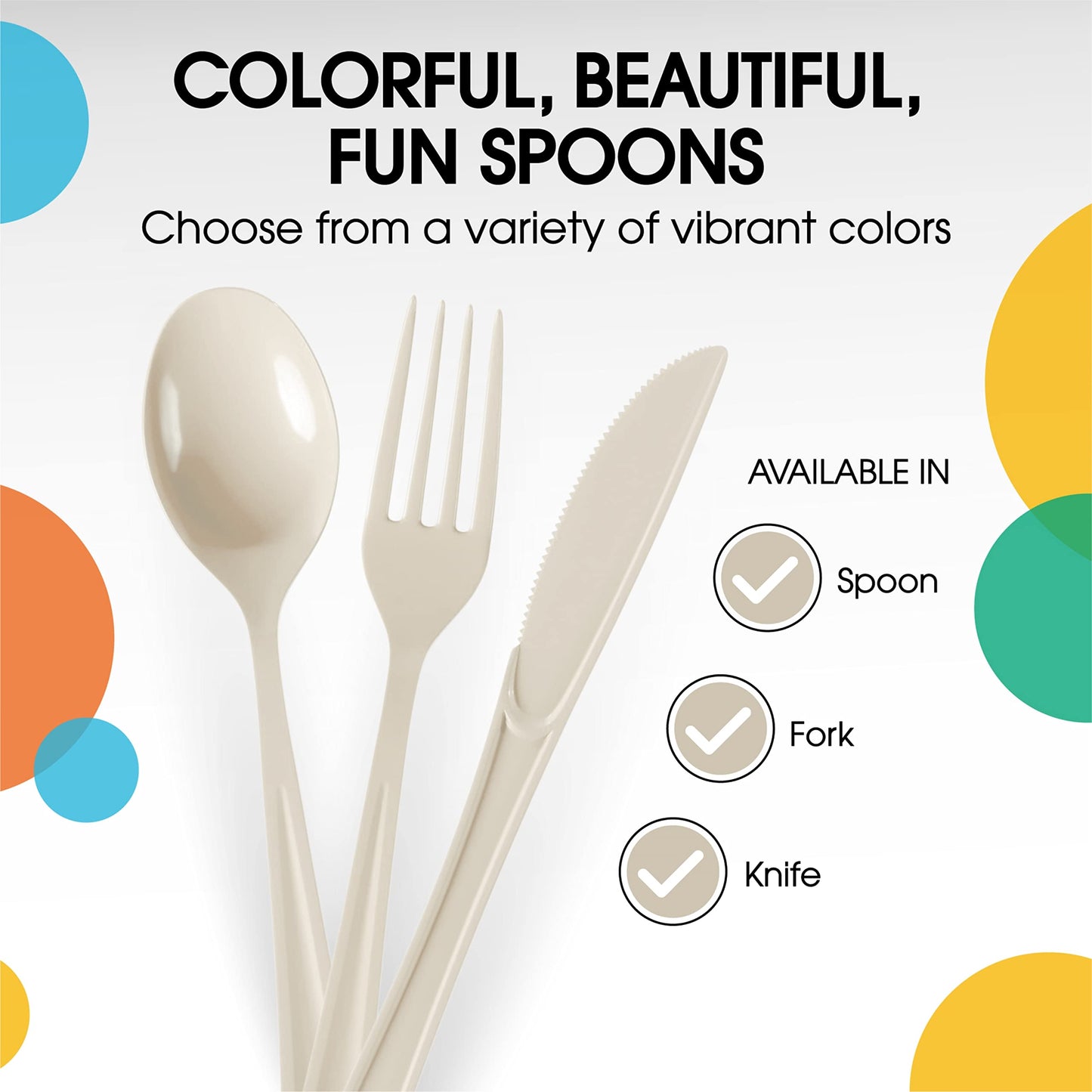 Heavy Duty Ivory Plastic Spoons - 50 Ct.