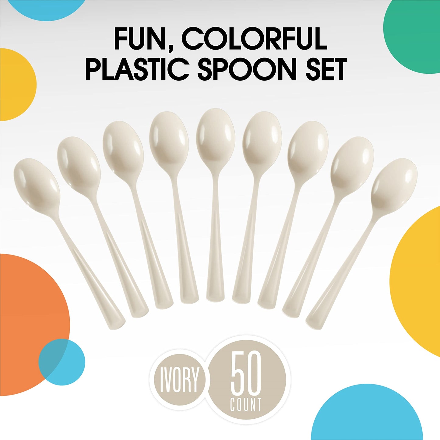 Heavy Duty Ivory Plastic Spoons - 50 Ct.