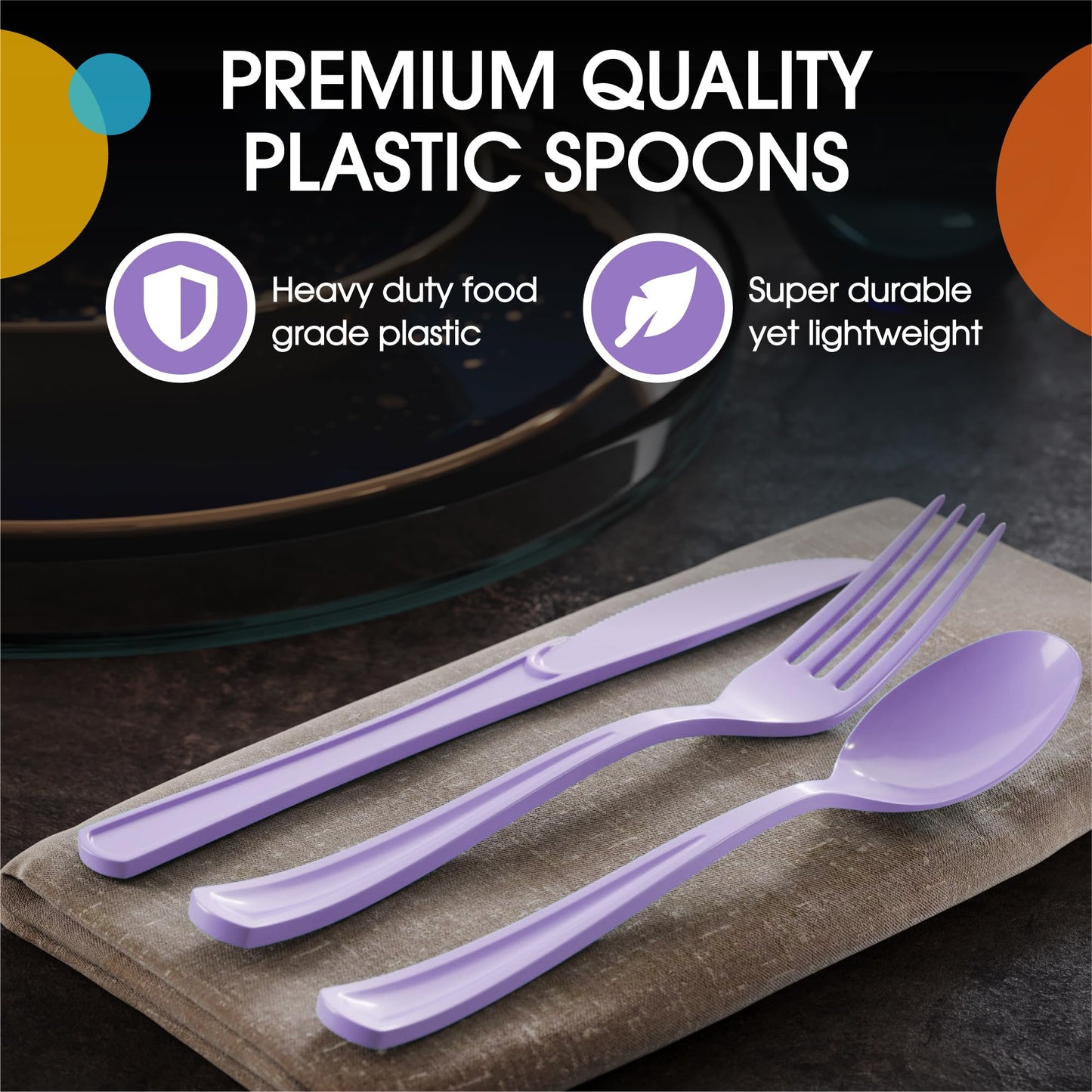 Heavy Duty Lavender Plastic Spoons - 50 ct.