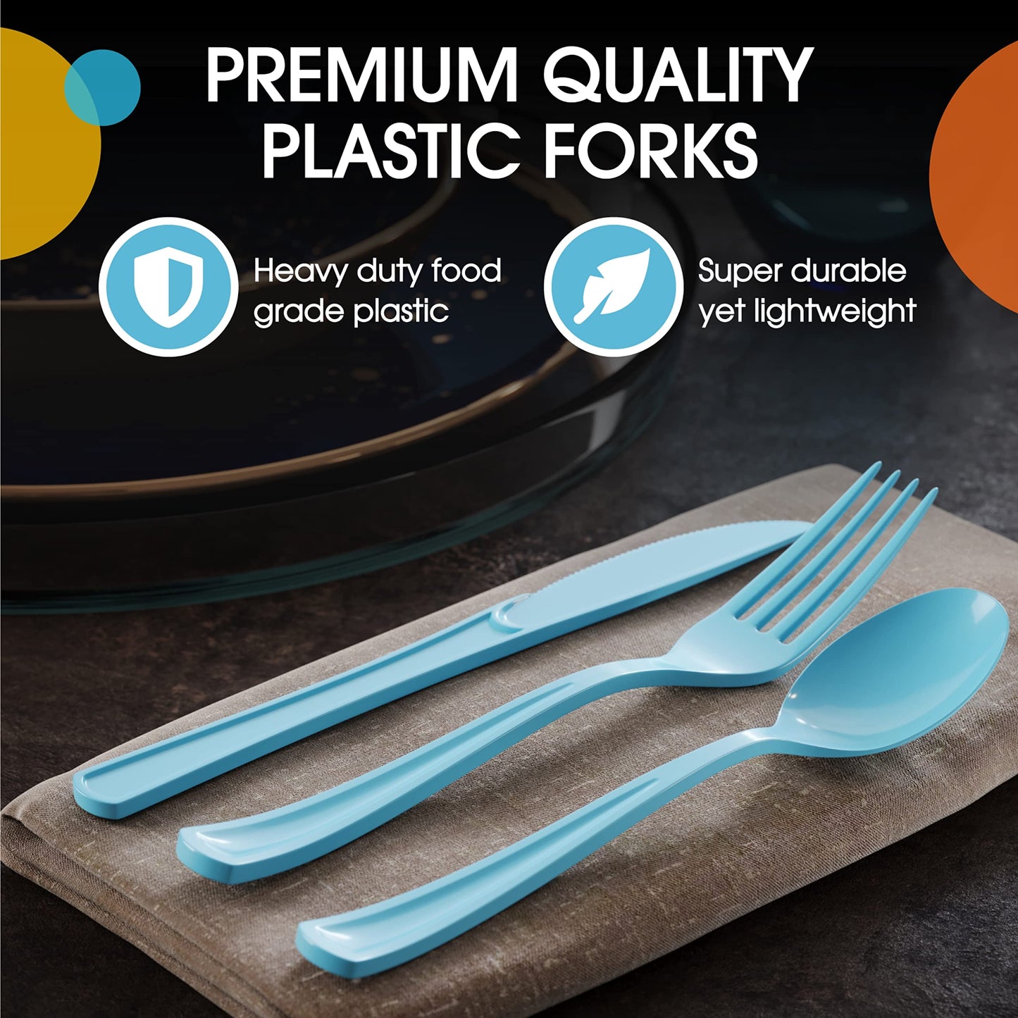Heavy Duty Light Blue Plastic Forks - 50 Ct.