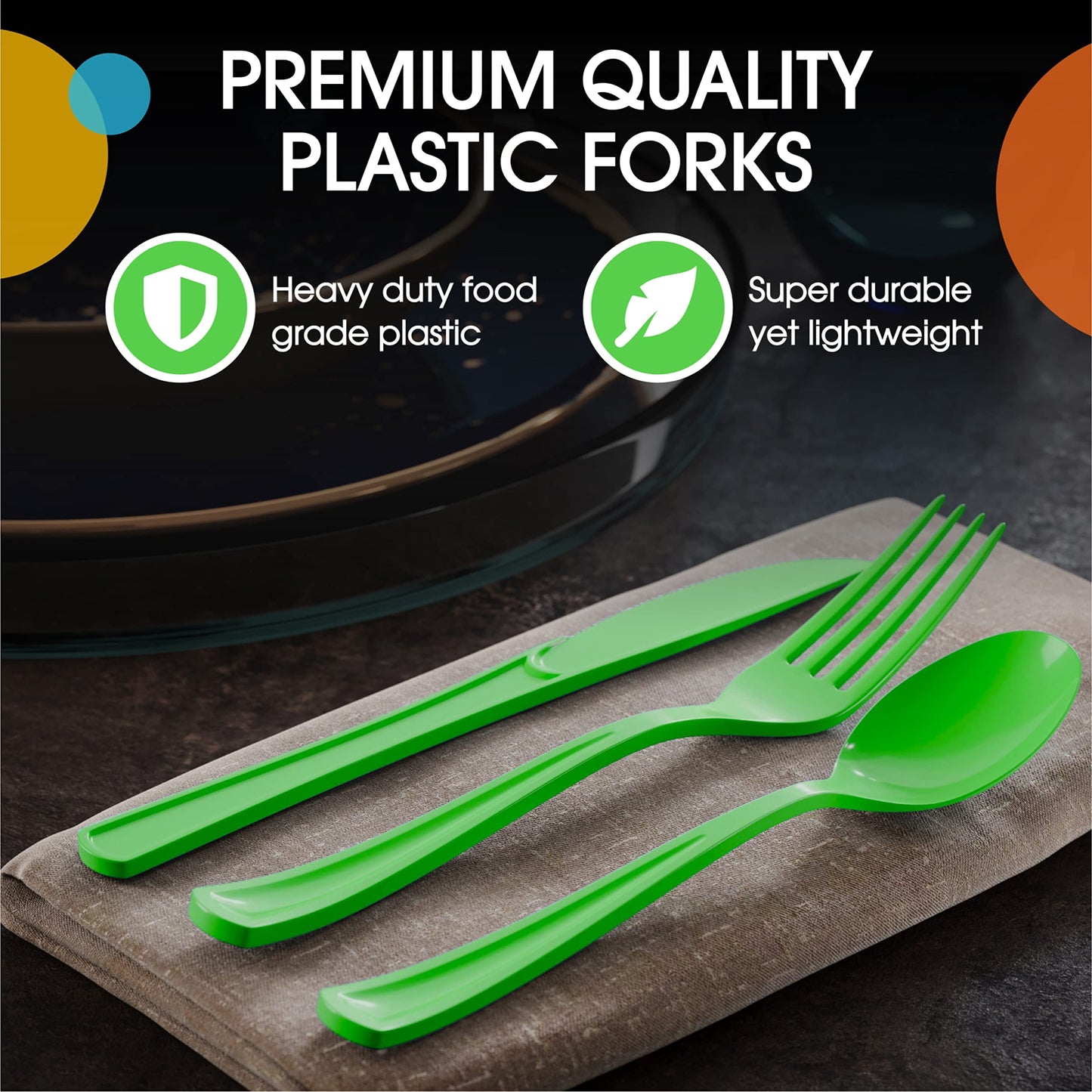 Heavy Duty Lime Green Plastic Forks - 50 Ct.