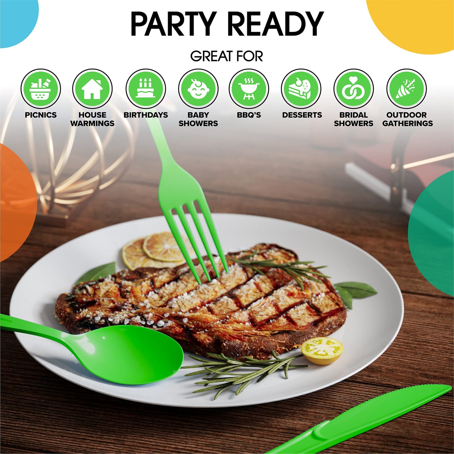 Heavy Duty Lime Green Plastic Forks - 50 Ct.