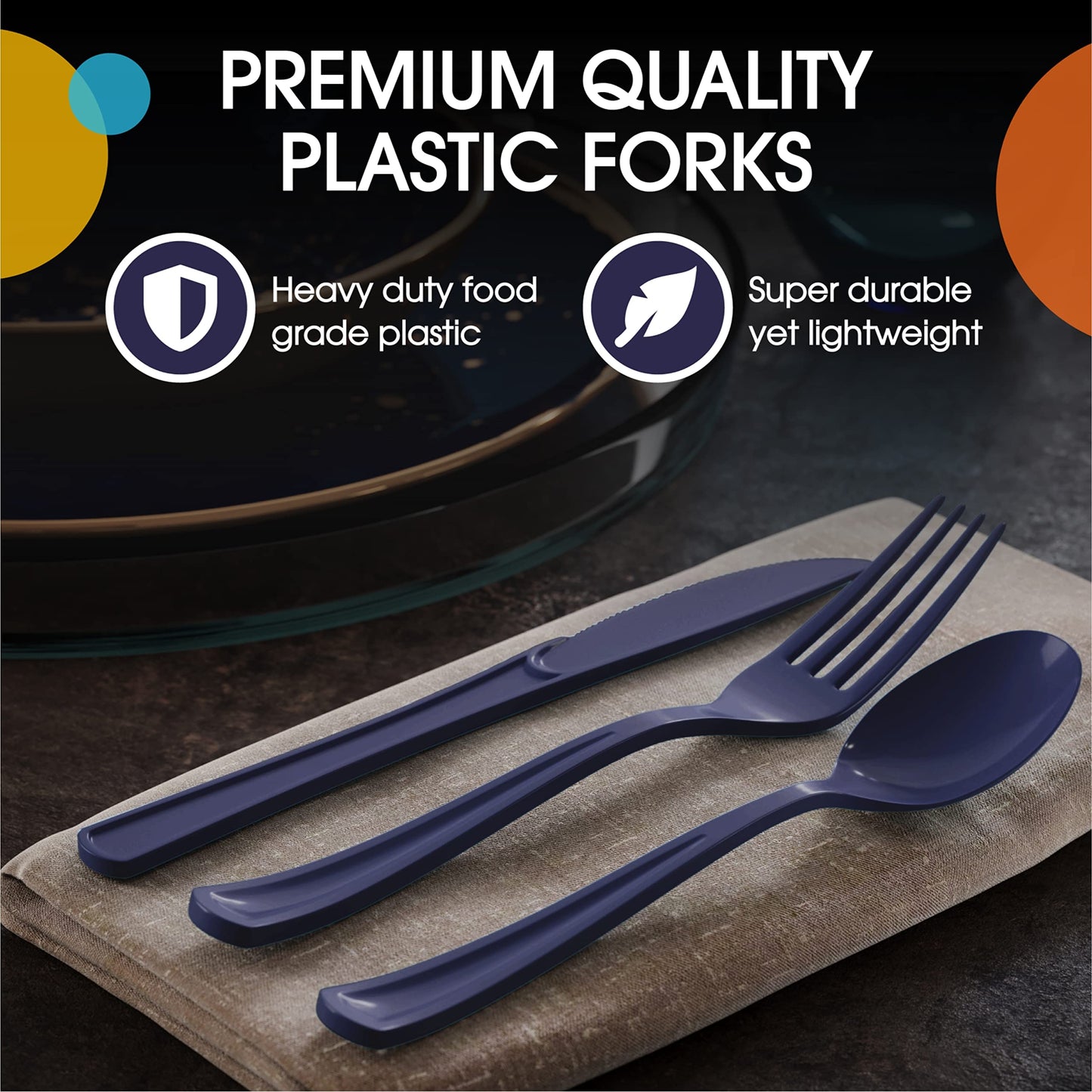 Heavy Duty Navy Plastic Forks - 50 Ct.