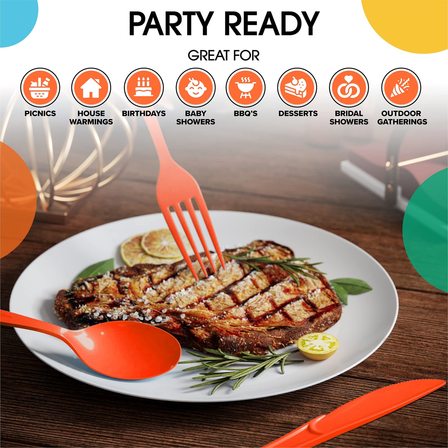 Heavy Duty Orange Plastic Forks - 50 Ct.