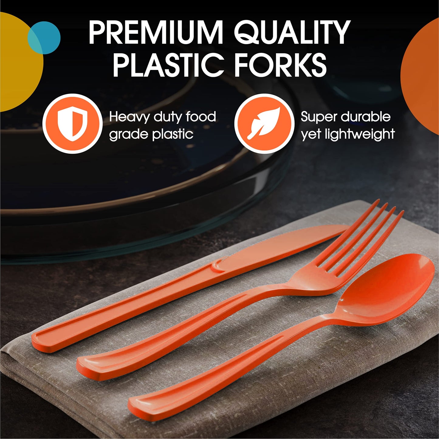 Heavy Duty Orange Plastic Forks - 50 Ct.