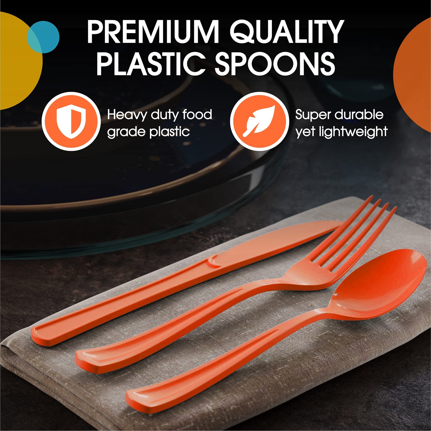 Heavy Duty Orange Plastic Spoons - 50 Ct.