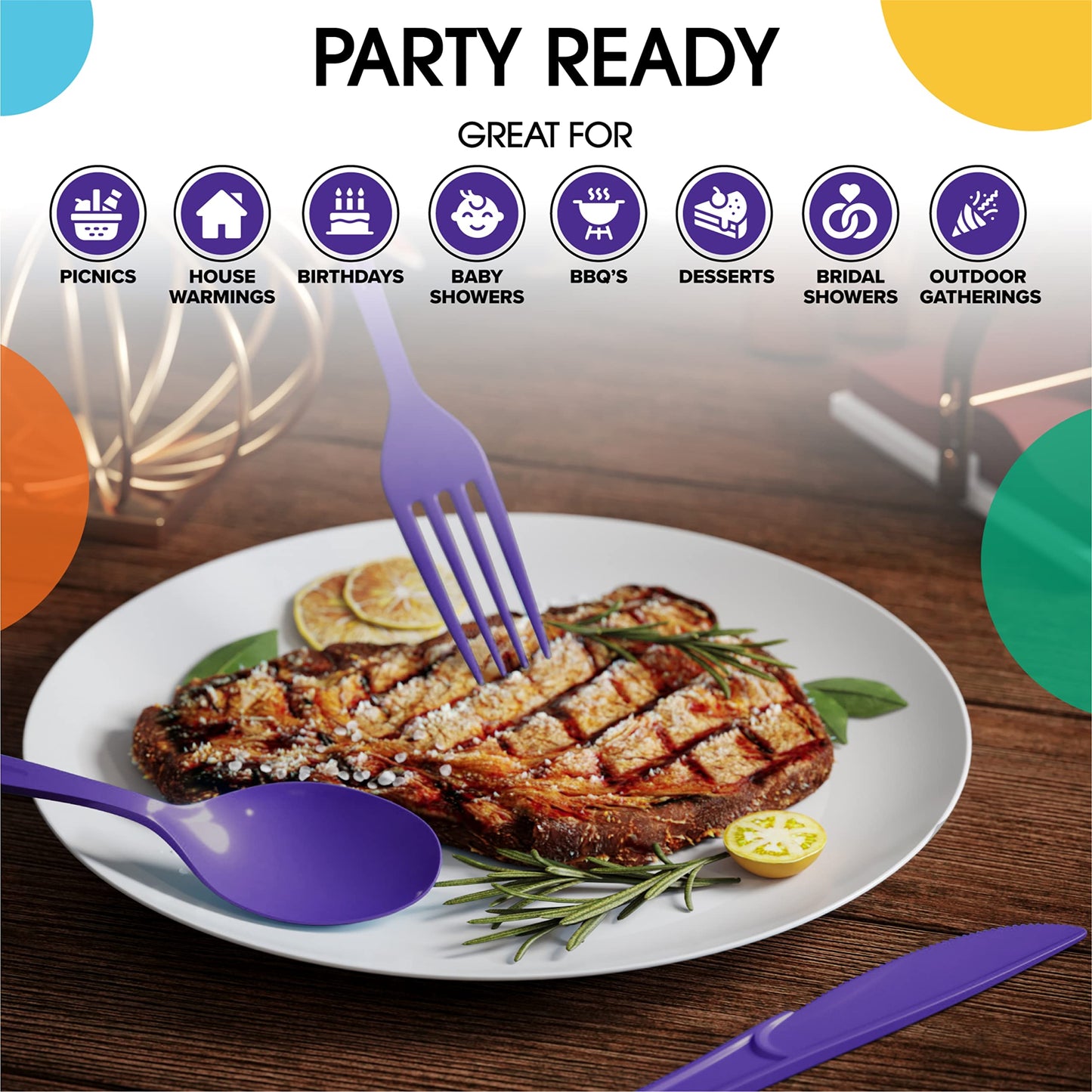 Heavy Duty Purple Plastic Spoons - 50 Ct.