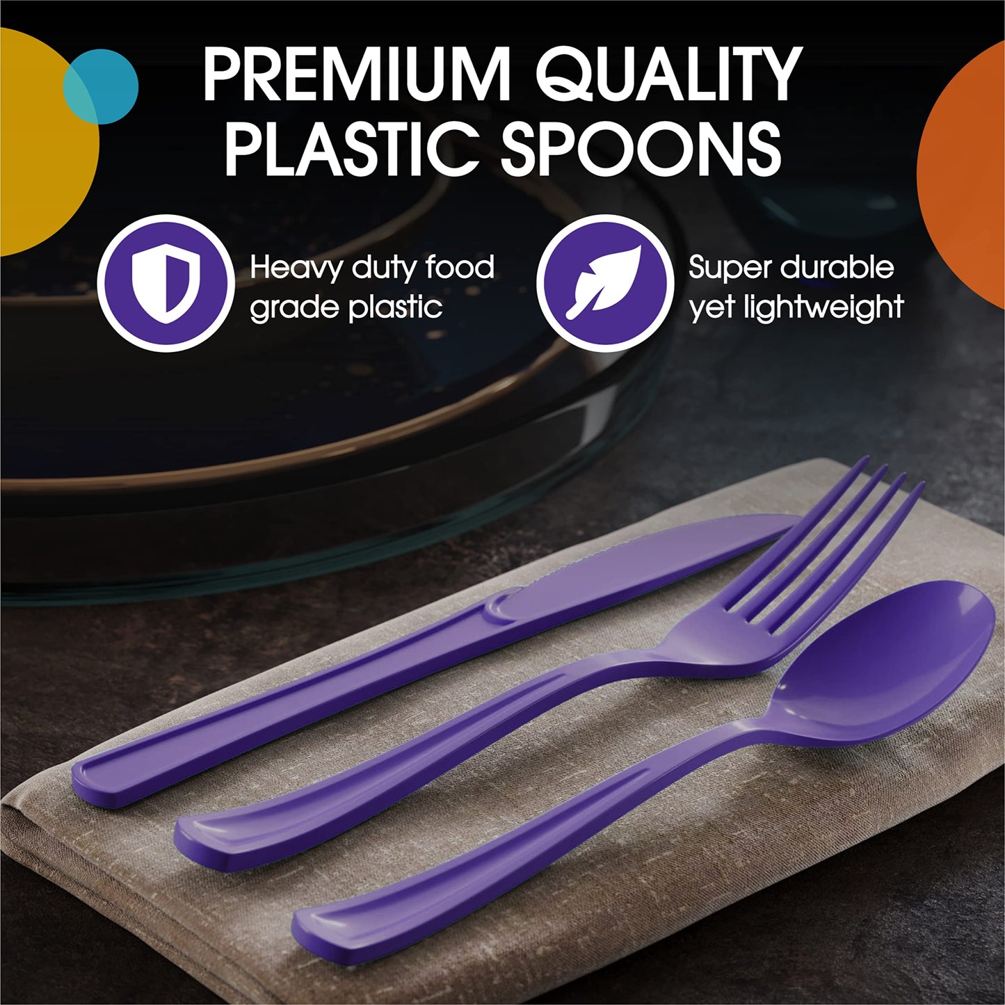 Heavy Duty Purple Plastic Spoons - 50 Ct.
