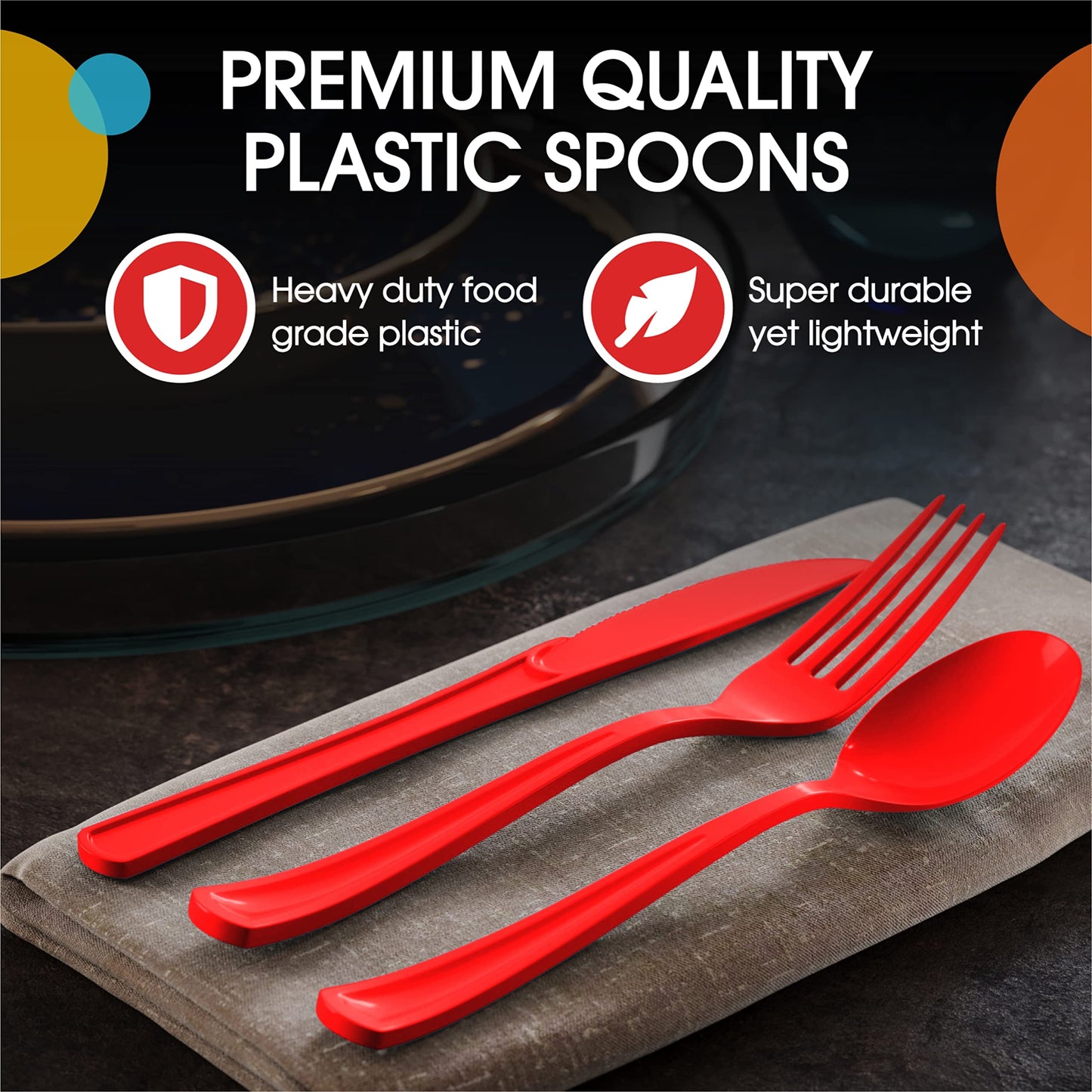 Heavy Duty Red Plastic Spoons - 50 Ct.