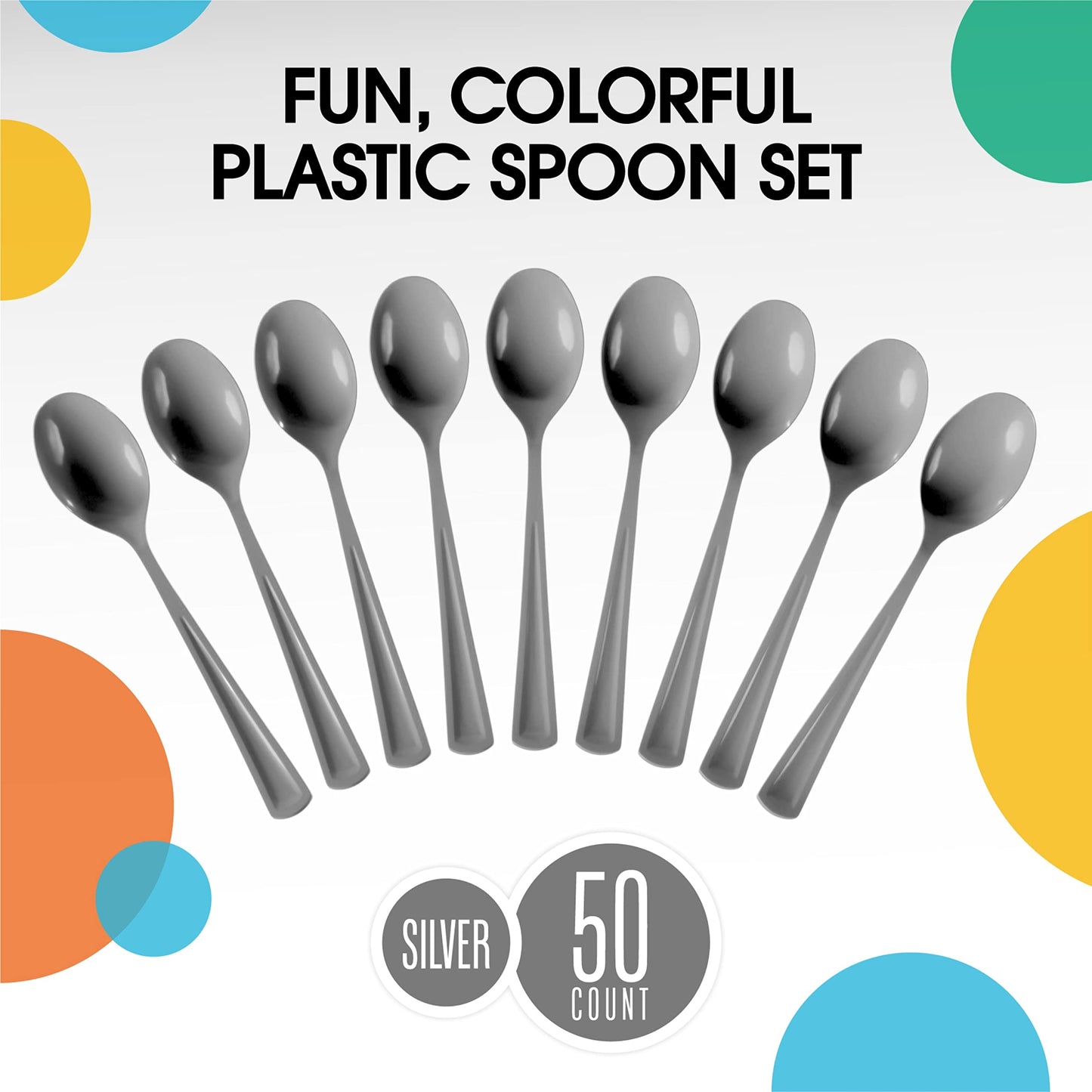 Heavy Duty Silver Plastic Spoons - 50 Ct.