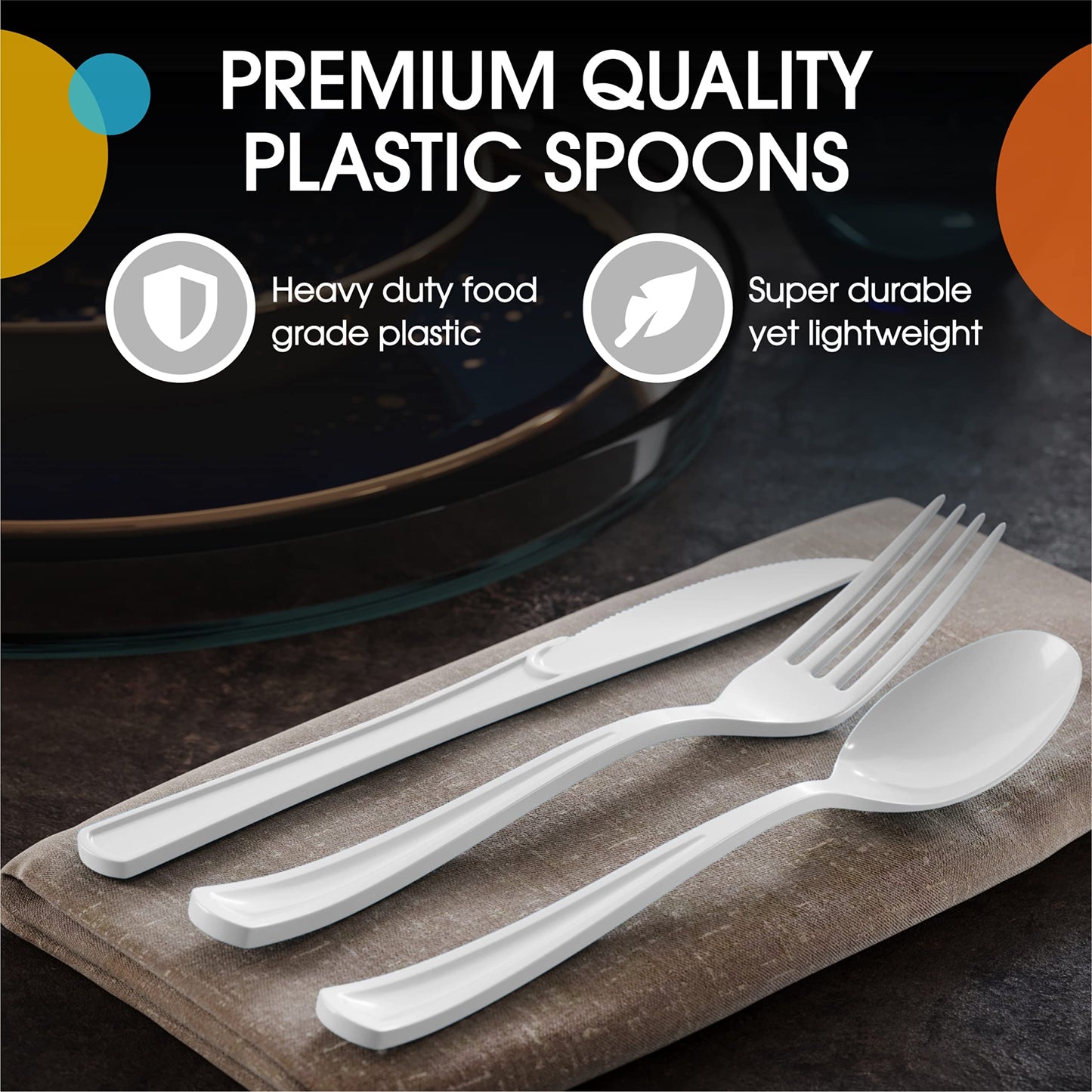 Heavy Duty White Plastic Spoons - 50 Ct.