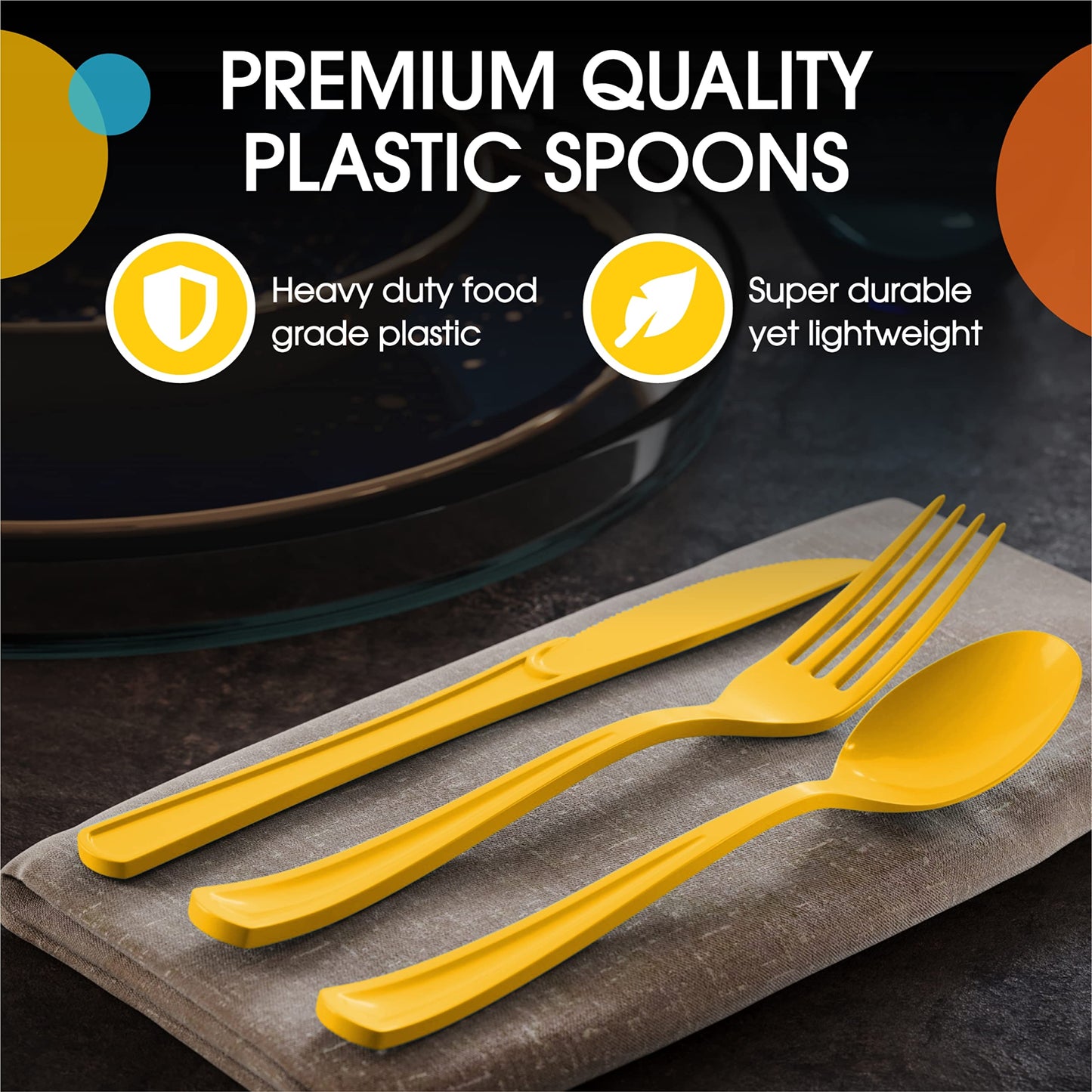 Heavy Duty Yellow Plastic Spoons - 50 Ct.