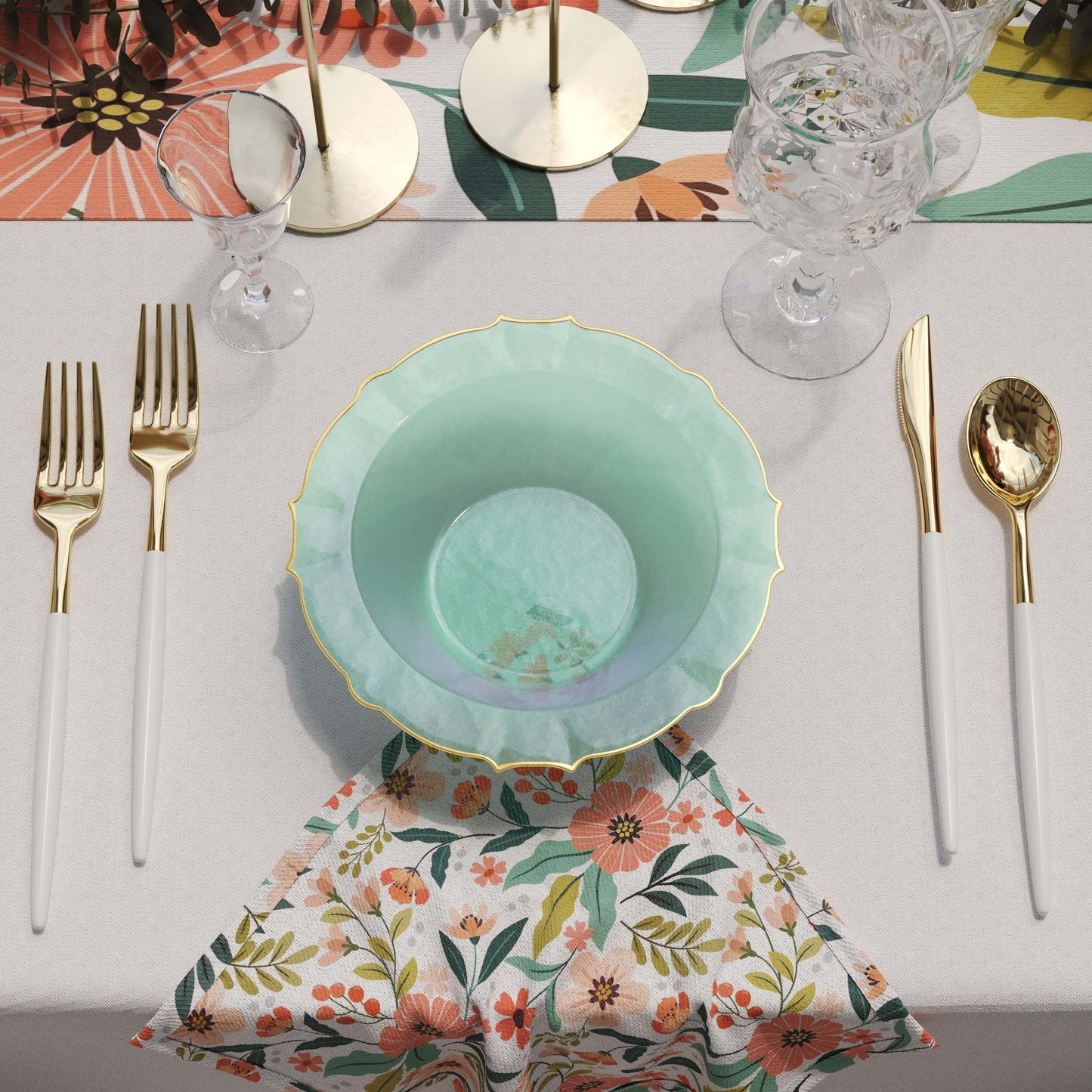 12 Oz. Mint/Gold Petal Bowls 20 Ct.