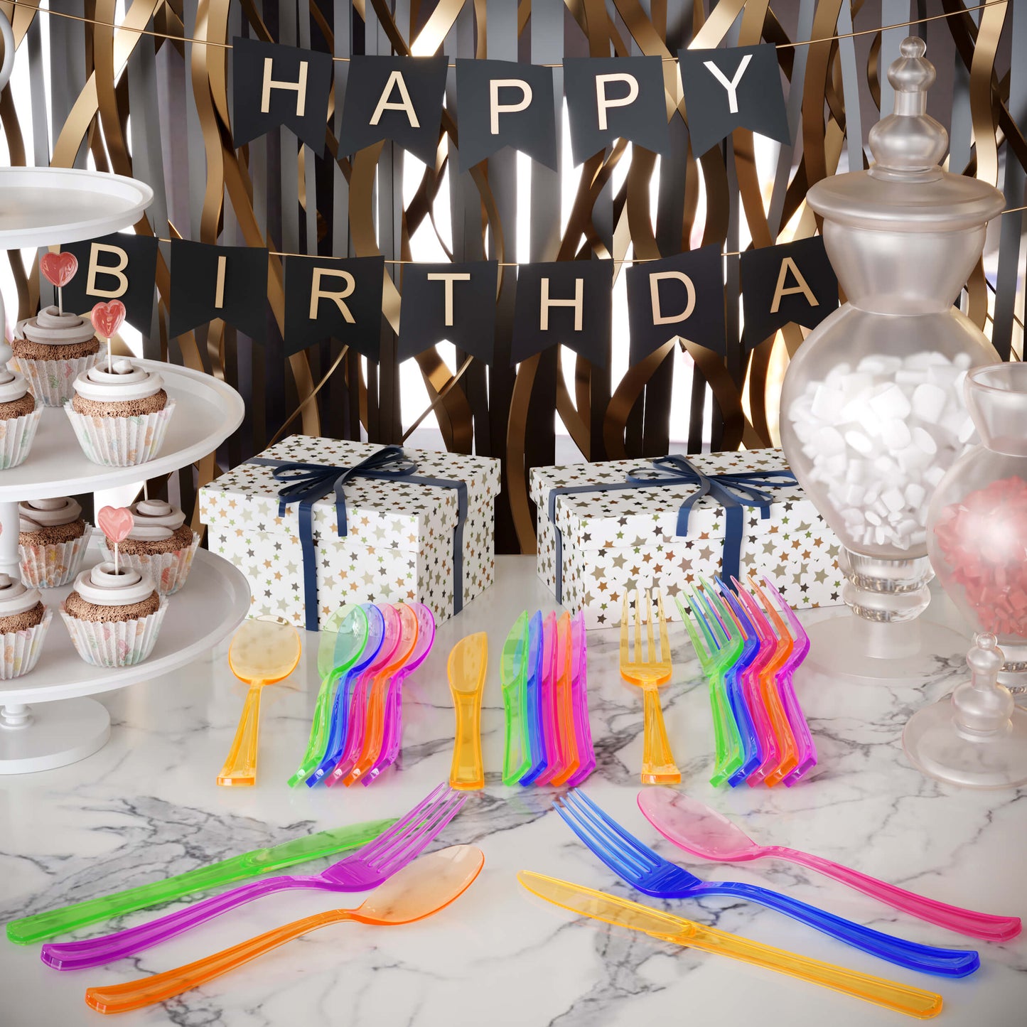 Heavy Duty Neon Plastic Forks - 60 Ct.