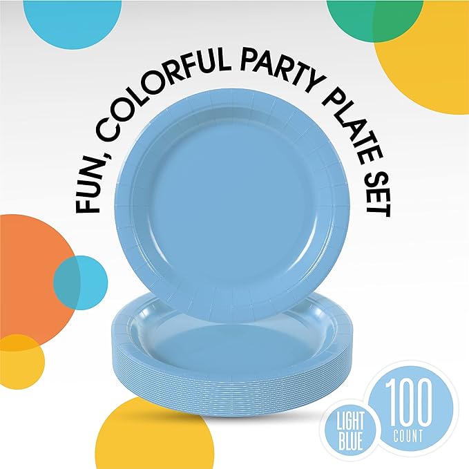 7 In. Light Blue Paper Plates - 100 Ct.