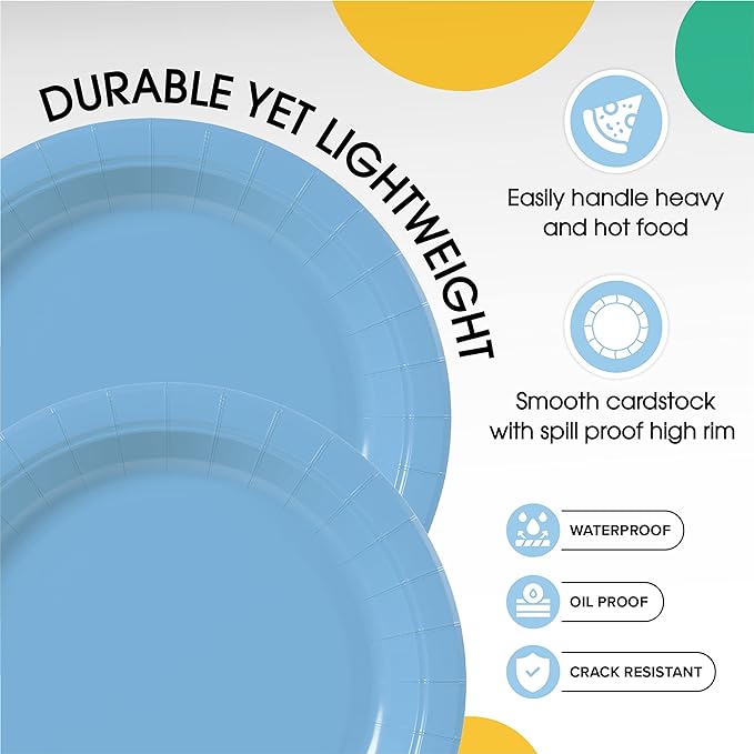 7 In. Light Blue Paper Plates - 100 Ct.