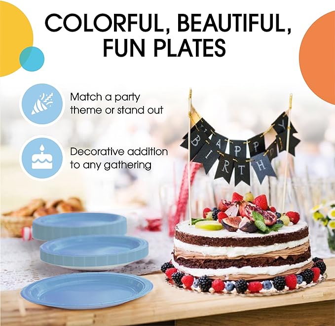 7 In. Light Blue Paper Plates - 100 Ct.
