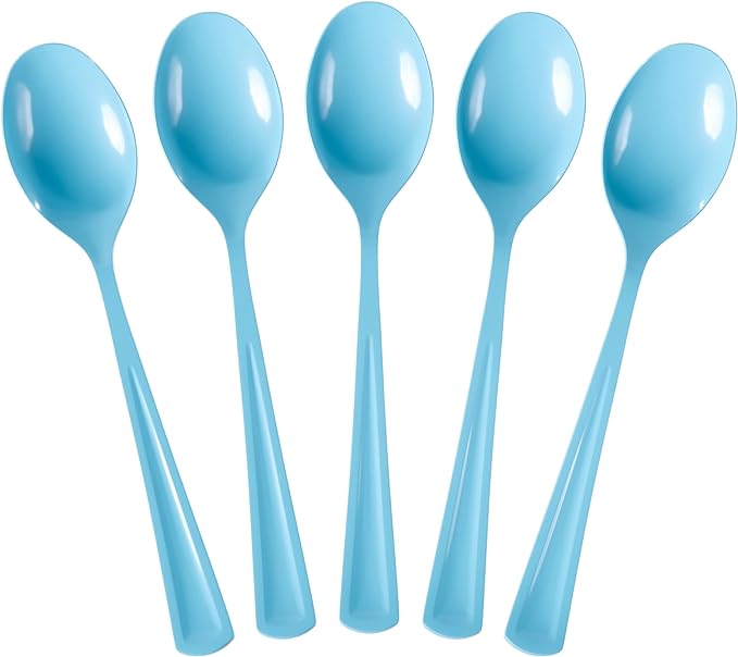 Heavy Duty Light Blue Plastic Spoons - 50 Ct.