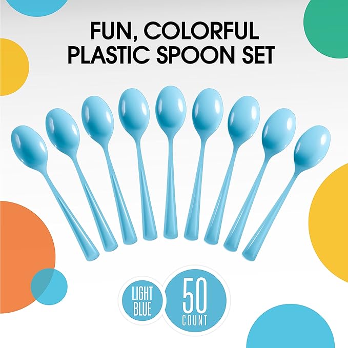 Heavy Duty Light Blue Plastic Spoons - 50 Ct.
