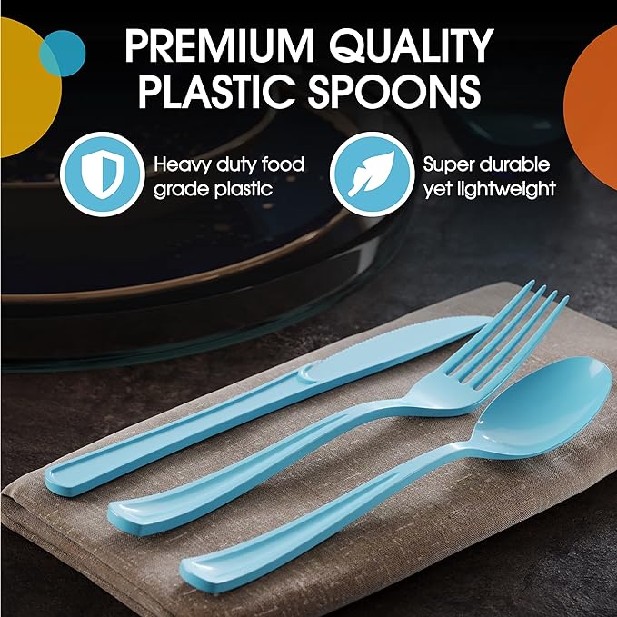 Heavy Duty Light Blue Plastic Spoons - 50 Ct.