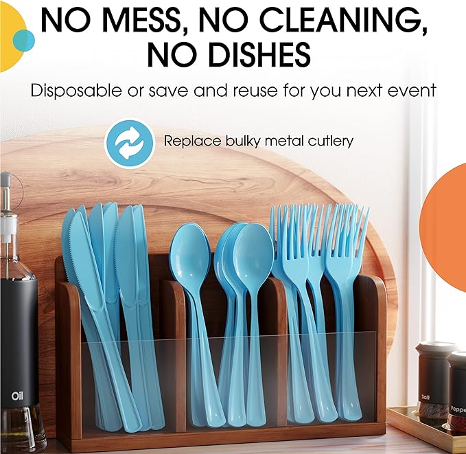 Heavy Duty Light Blue Plastic Spoons - 50 Ct.