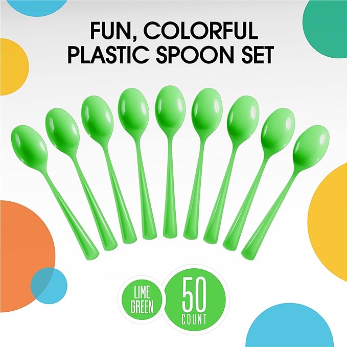 Heavy Duty Lime Green Plastic Spoons - 50 Ct.