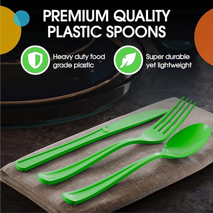 Heavy Duty Lime Green Plastic Spoons - 50 Ct.