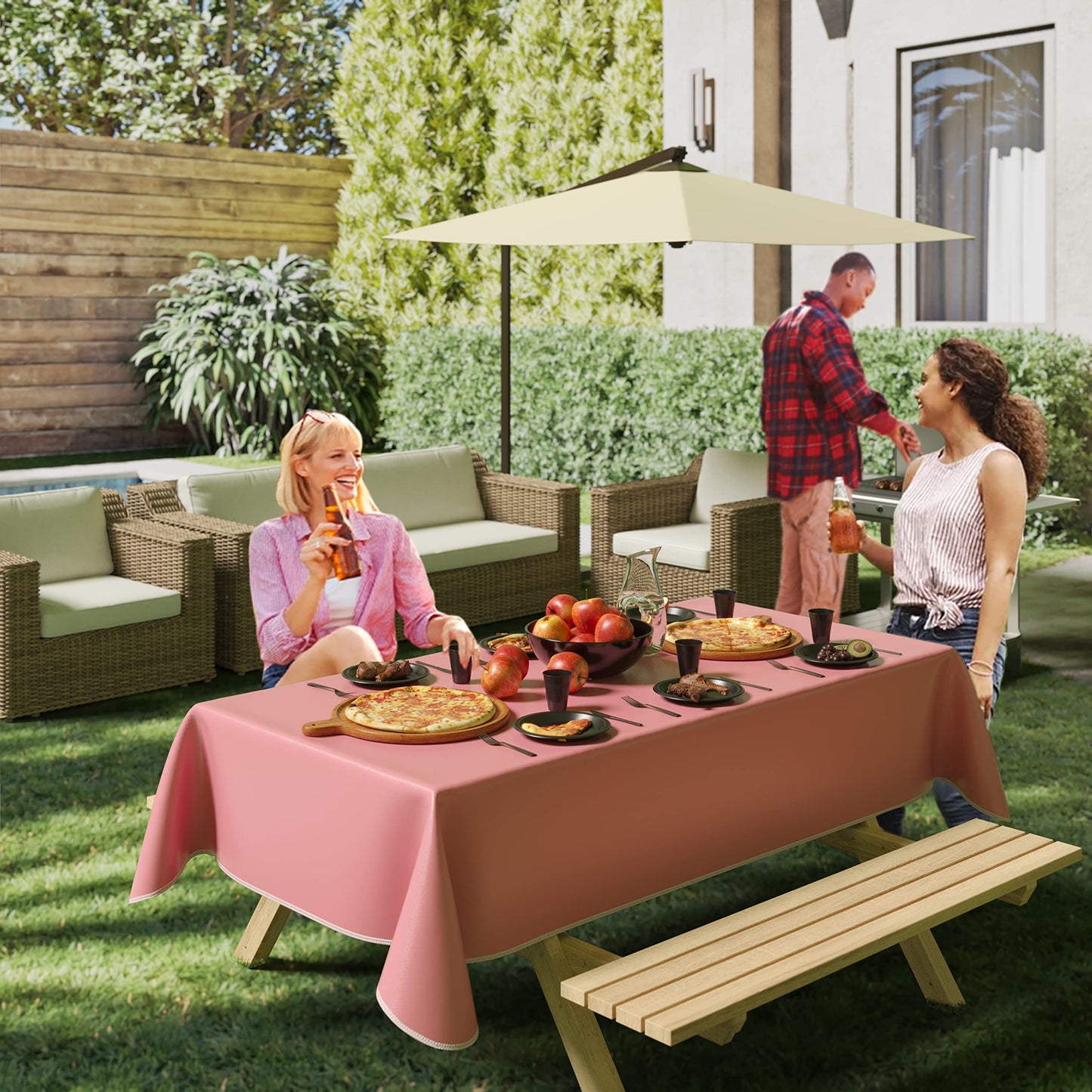 Pink Flannel Backed Table Cover 70 in. Round