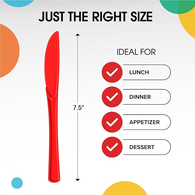 Heavy Duty Red Plastic Knives - 50 Ct.