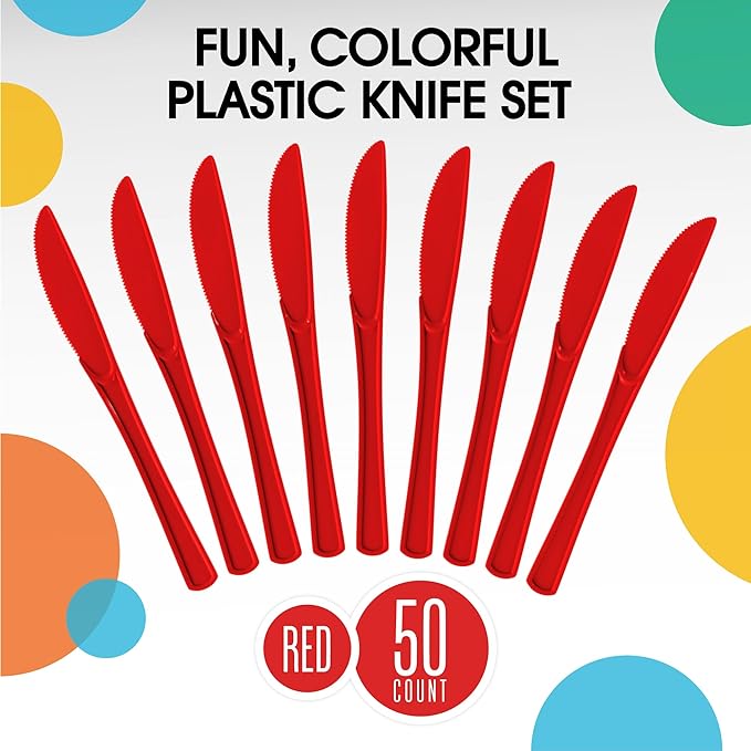 Heavy Duty Red Plastic Knives - 50 Ct.