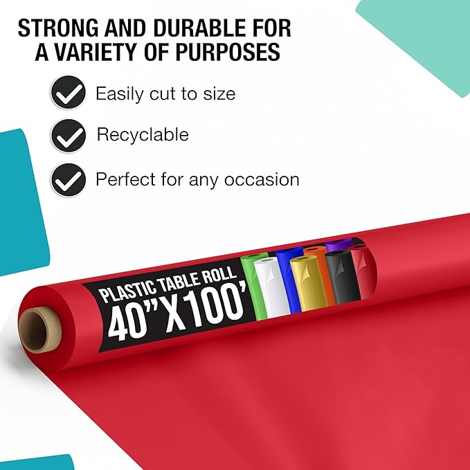 Exquisite Premium Quality Plastic Table Cover Banquet Roll, 40 in X 100 ft - Red