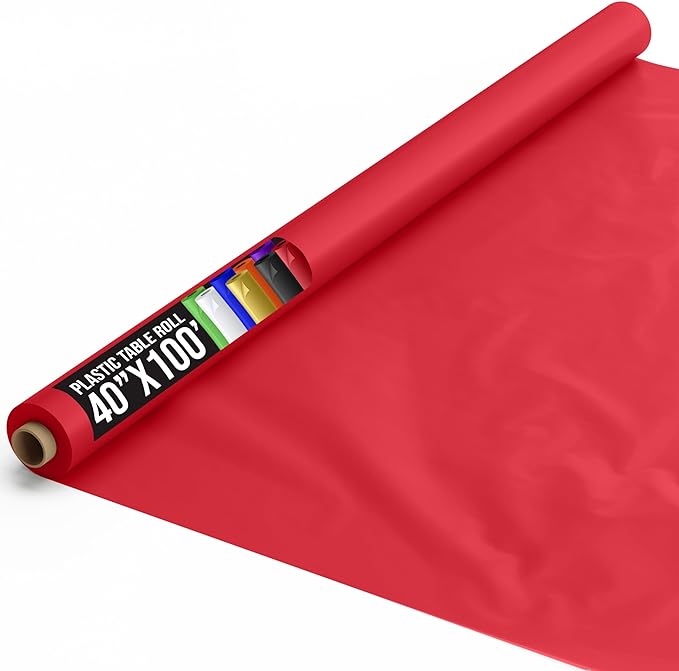 Exquisite Premium Quality Plastic Table Cover Banquet Roll, 40 in X 100 ft - Red