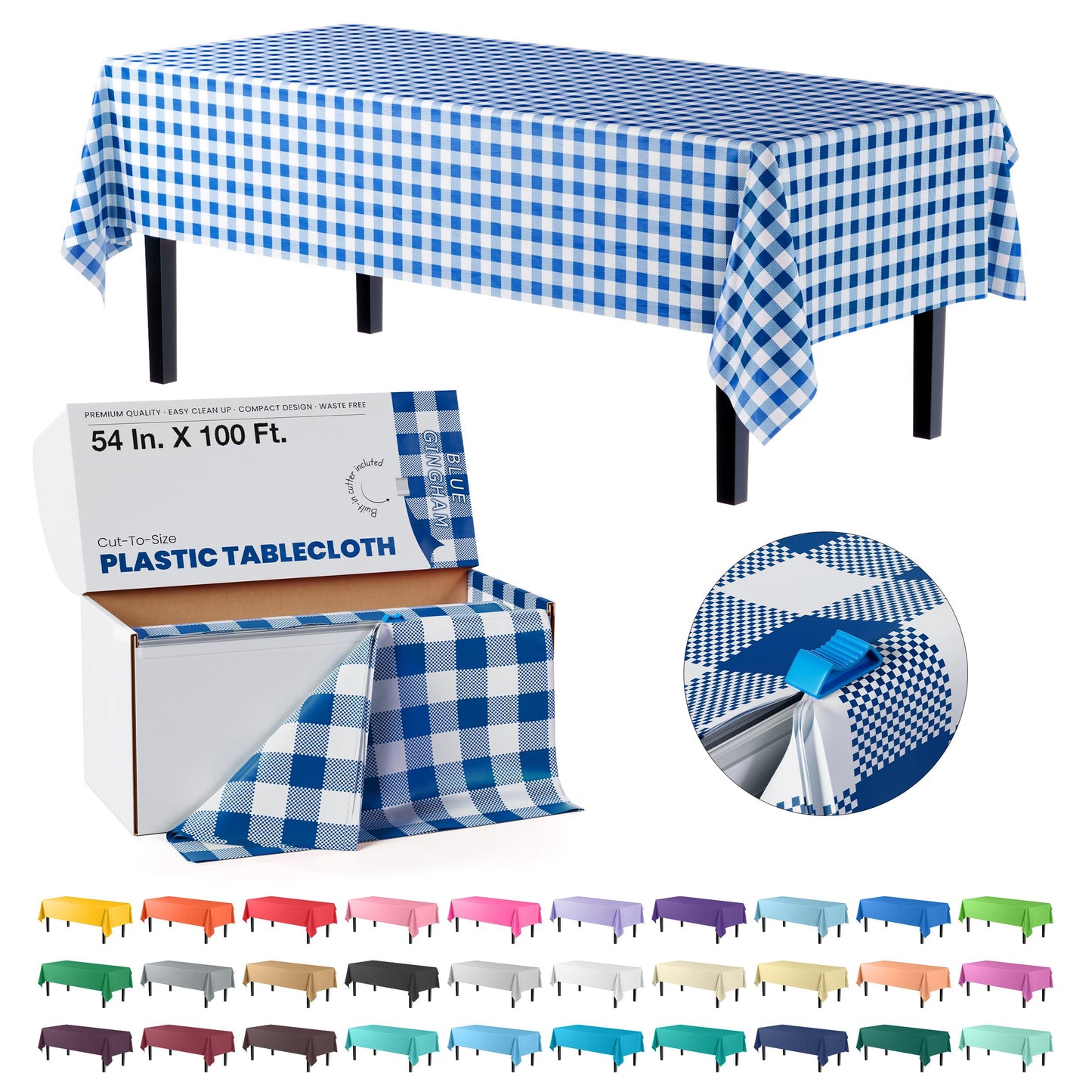 54 In. X 100 Ft. Select A Size Table Cover | Blue Gingham