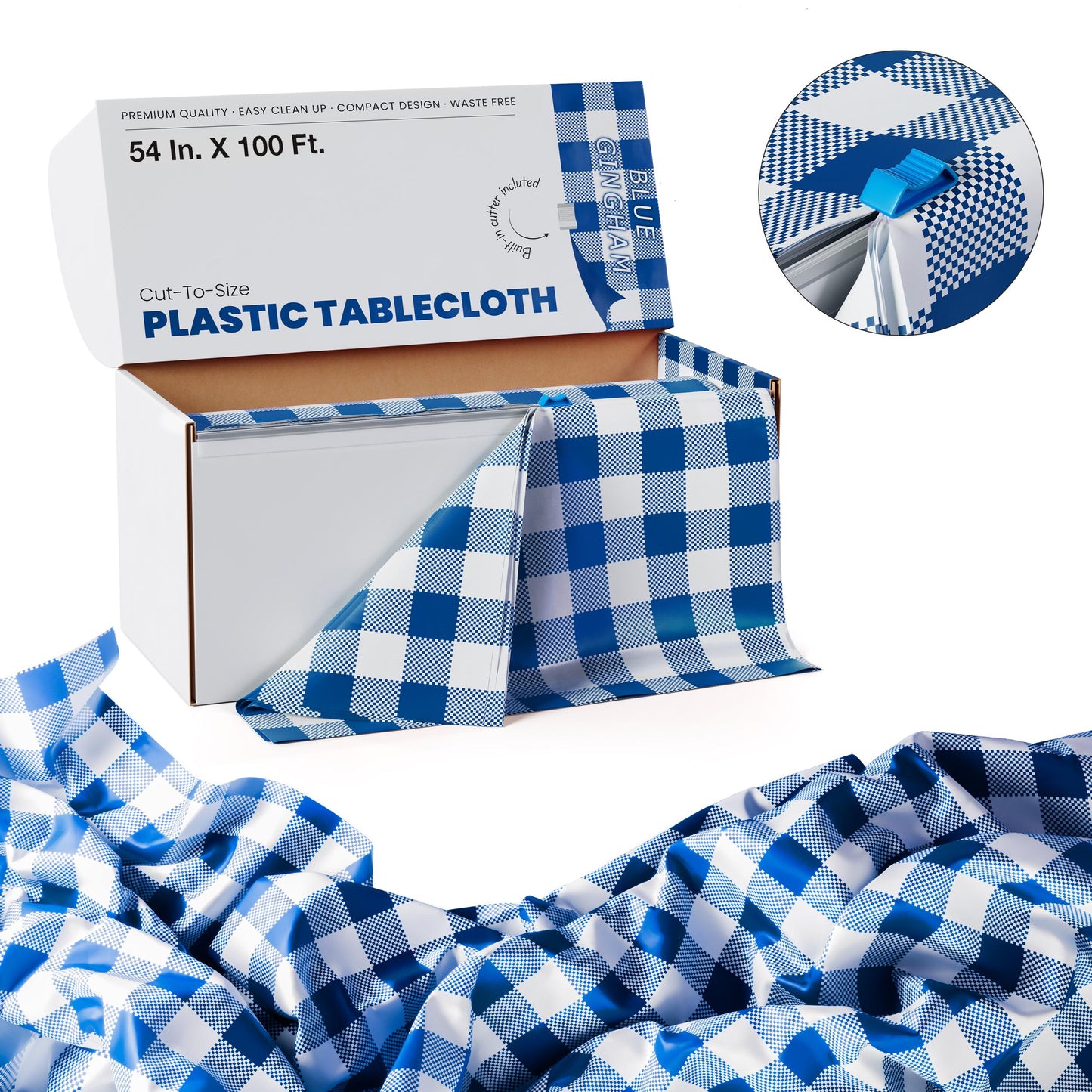 54 In. X 100 Ft. Select A Size Table Cover | Blue Gingham