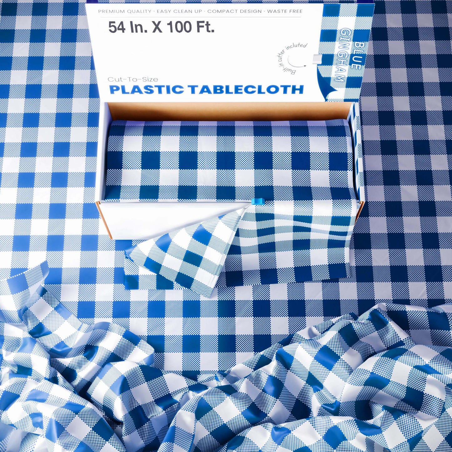54 In. X 100 Ft. Select A Size Table Cover | Blue Gingham