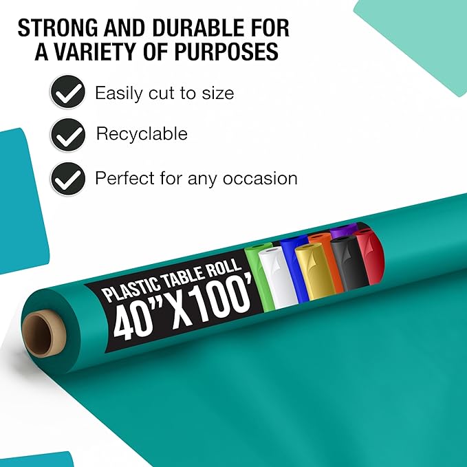 Exquisite Premium Quality Plastic Table Cover Banquet Roll, 40 in X 100 ft - Teal