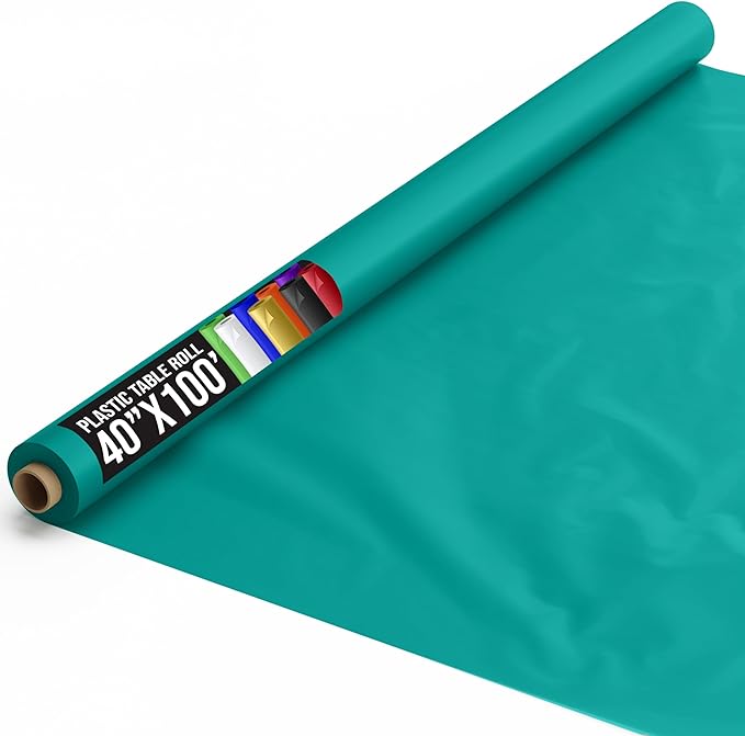 Exquisite Premium Quality Plastic Table Cover Banquet Roll, 40 in X 100 ft - Teal