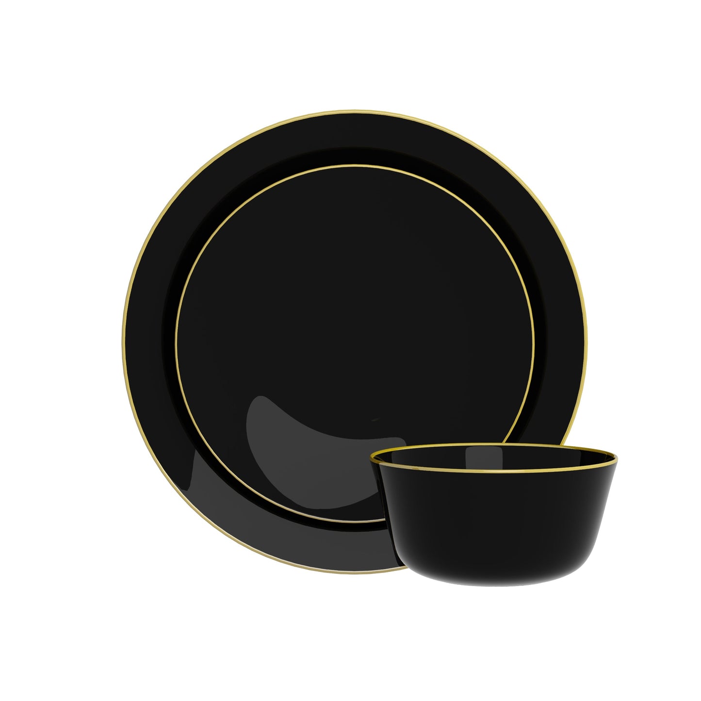 Classic Black Design Plastic Bowls - Gold Rim 10 Ct.