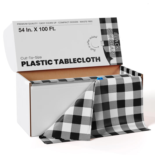 54 In. X 100 Ft. Select A Size Table Cover | Black Gingham