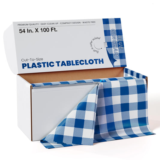 54 In. X 100 Ft. Select A Size Table Cover | Blue Gingham