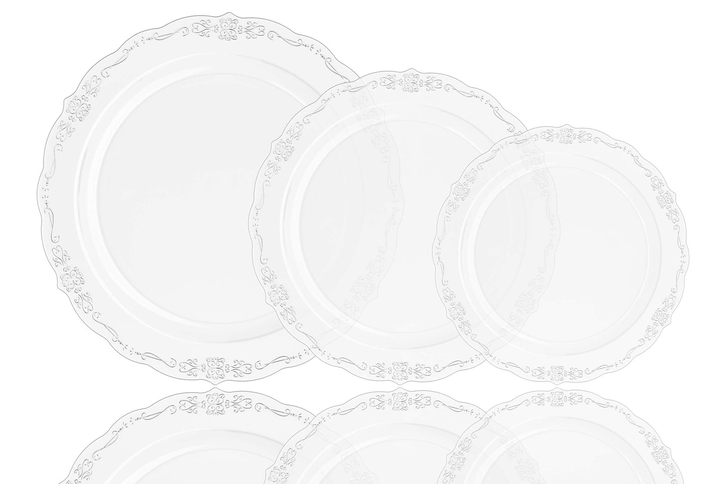 10 In. Clear Victorian Design Plastic Plates | 120 Count