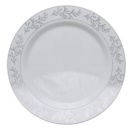 10.25 In. Silver Leaf Design Plastic Plates | 120 Count