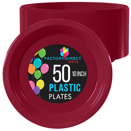 10 In. Burgundy Plastic Plates | Case of 600